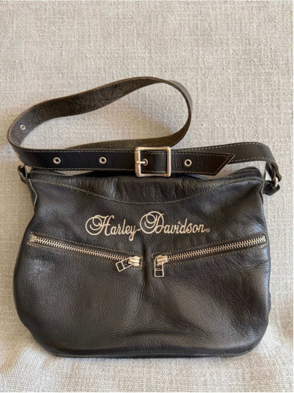 Harley Davidson Vintage Y2K Black Pebbled leather purse Shoulder Bag